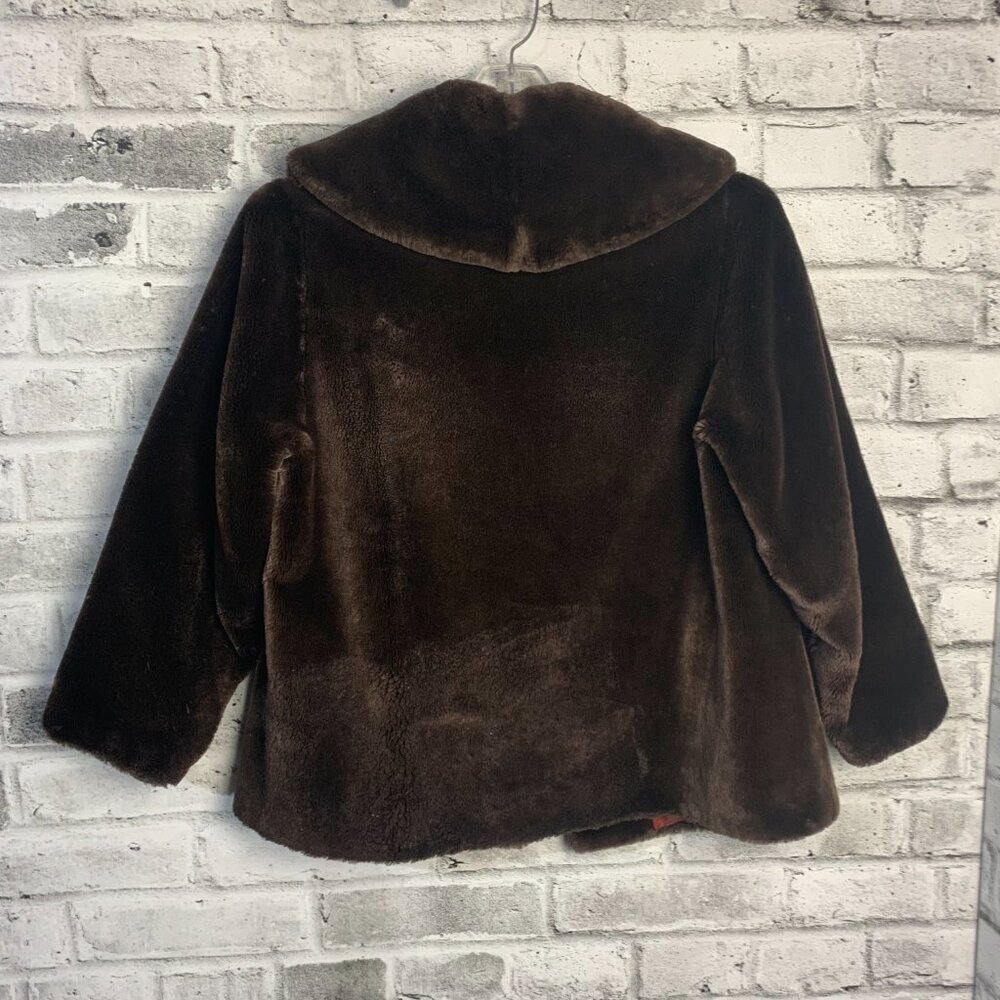 Vintage 1950s 60s MCM Chocolate Brown Faux Fur Teddy Coat - Picture 5 of 16